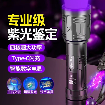 Uv Flashlight for Identification, 365Nm Ultraviolet Light for Detecting Jade, Gemstones, Banknotes, Tobacco, and Alcohol, Anti-Counterfeiting Lamp