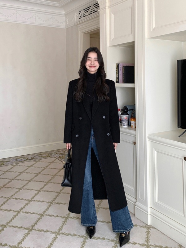 pusumede 重磅尖货 羊毛双面呢大衣女廓形中长款高级气质毛呢外套|undefined