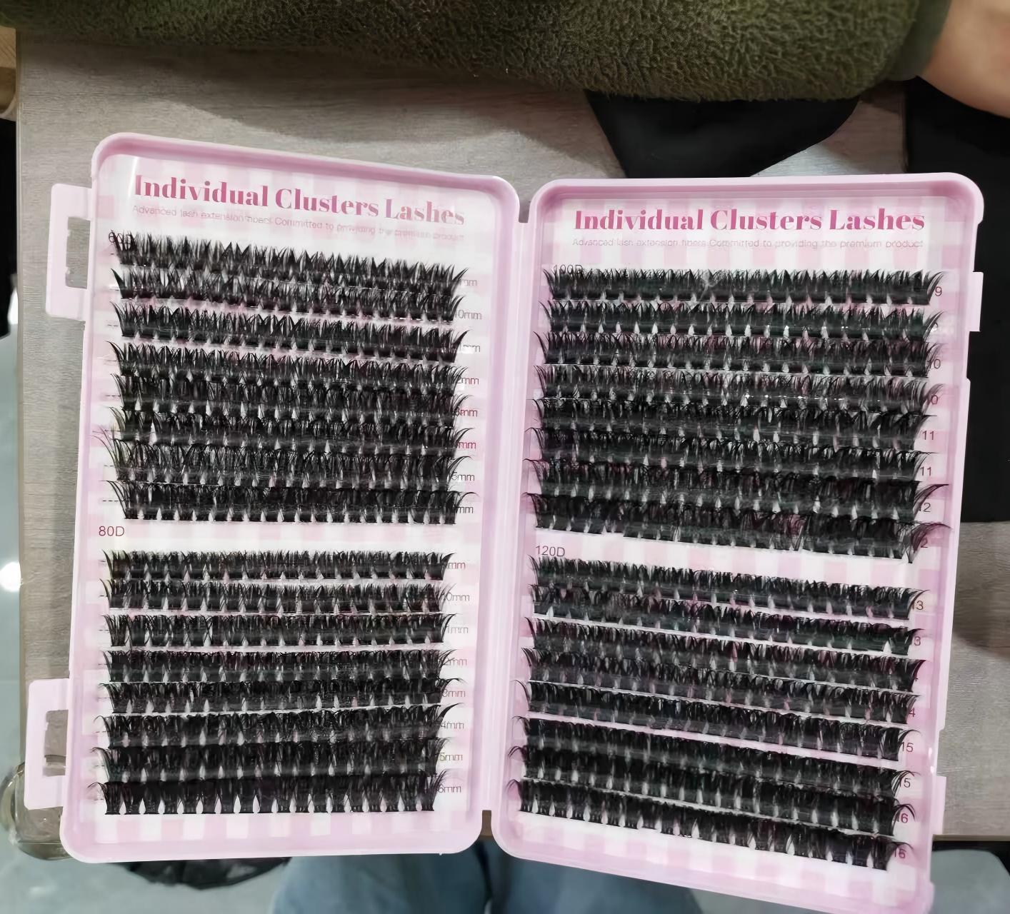Estilo explosivo transfronterizo 640 racimos de bricolaje de un solo racimo de pelo de flor 9-16mm conjunto de extensión de pestañas postizas segmentadas curvas D gruesas naturales