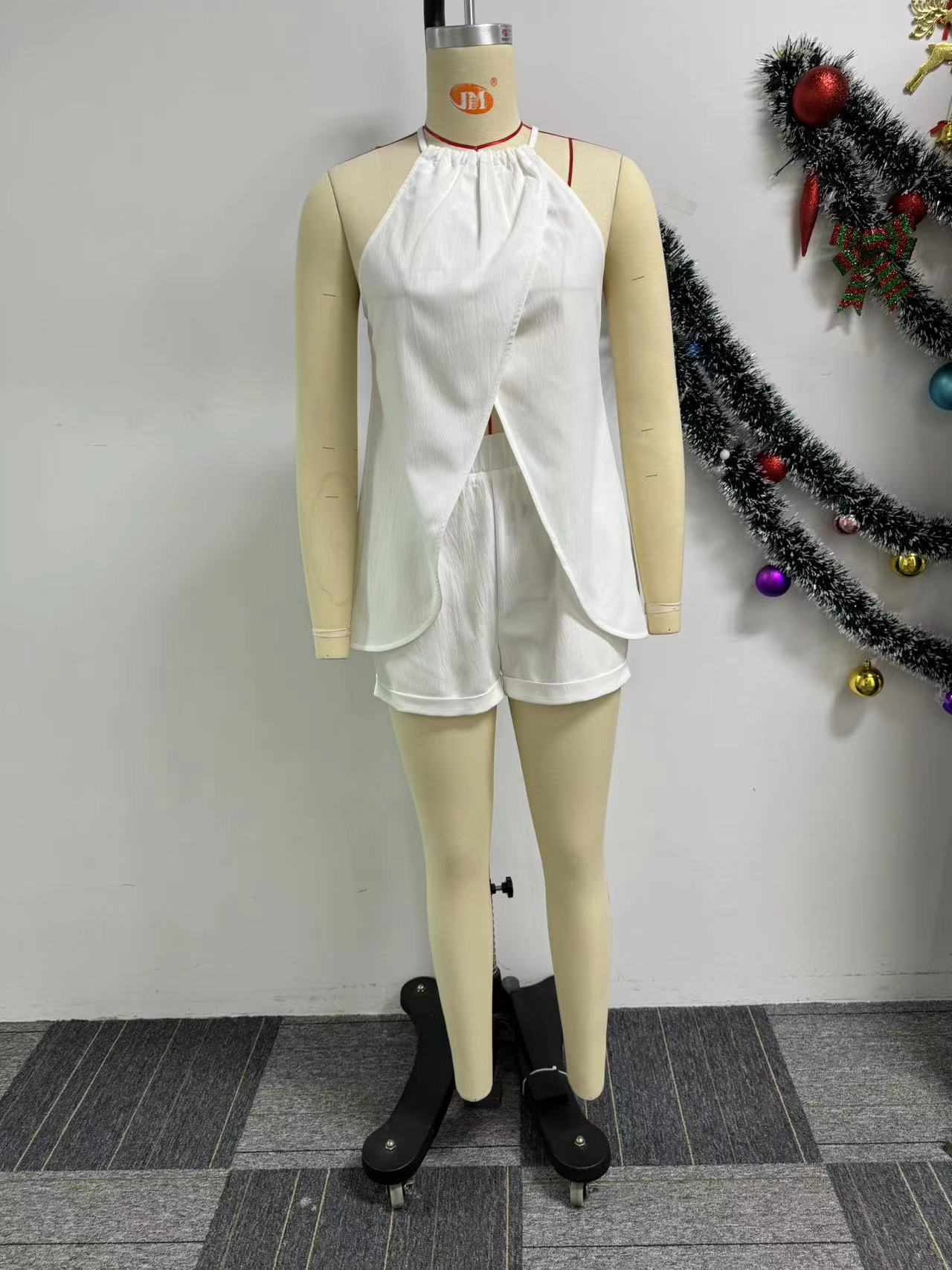 Women Sexy Solid Color Split Halter Strap Sleeveless Set