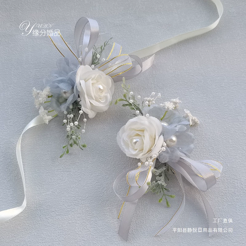 Цветок на запястье подружки невесты, ручной цветок в лесном стиле, корсаж невесты, свадебный полный комплект, свадебный корсаж для гостей, синий