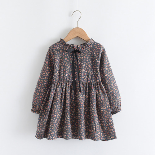 Cross-border new girls' dress cotton spring and autumn floral lace-up children's dress fashionable princess dress wholesale