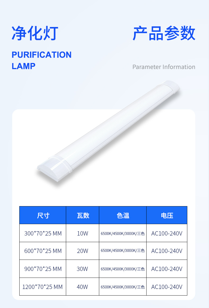 led长条灯超亮节能全塑灯全套一体化条形办公灯家用三防净化灯管-阿里巴巴