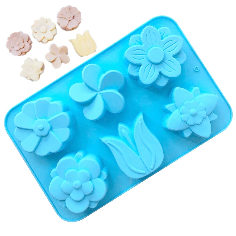 Spot wholesale 6 connects different flower -shaped silicone cake model Handmade soap modeling aromatherapy Gypsum mold tulip model