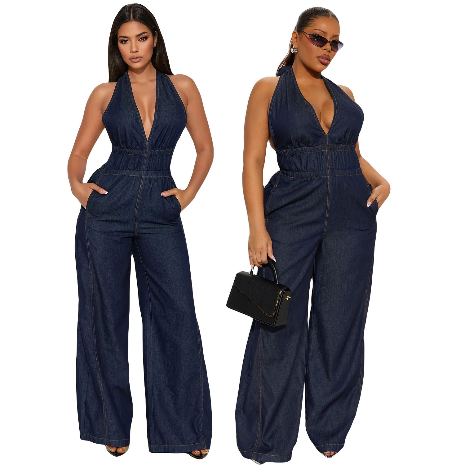 Slim Waist Washed Denim Jumpsuit Sleeveless Overall For Women American Style Straight Loose Fit_ecoleips.com