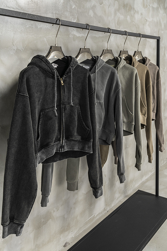 Men's Clothing high street fashion brand autumn and winter heavy 380G washed plus velvet zipper hooded sweatshirt retro hot girl short top_voghion.com