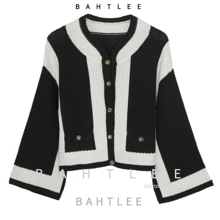 Autumn Fragrant Granny Light Luxury Knitted Super Heavy Industry Cardigan Double Pocket Top Linen Wide Sleeve Short Top