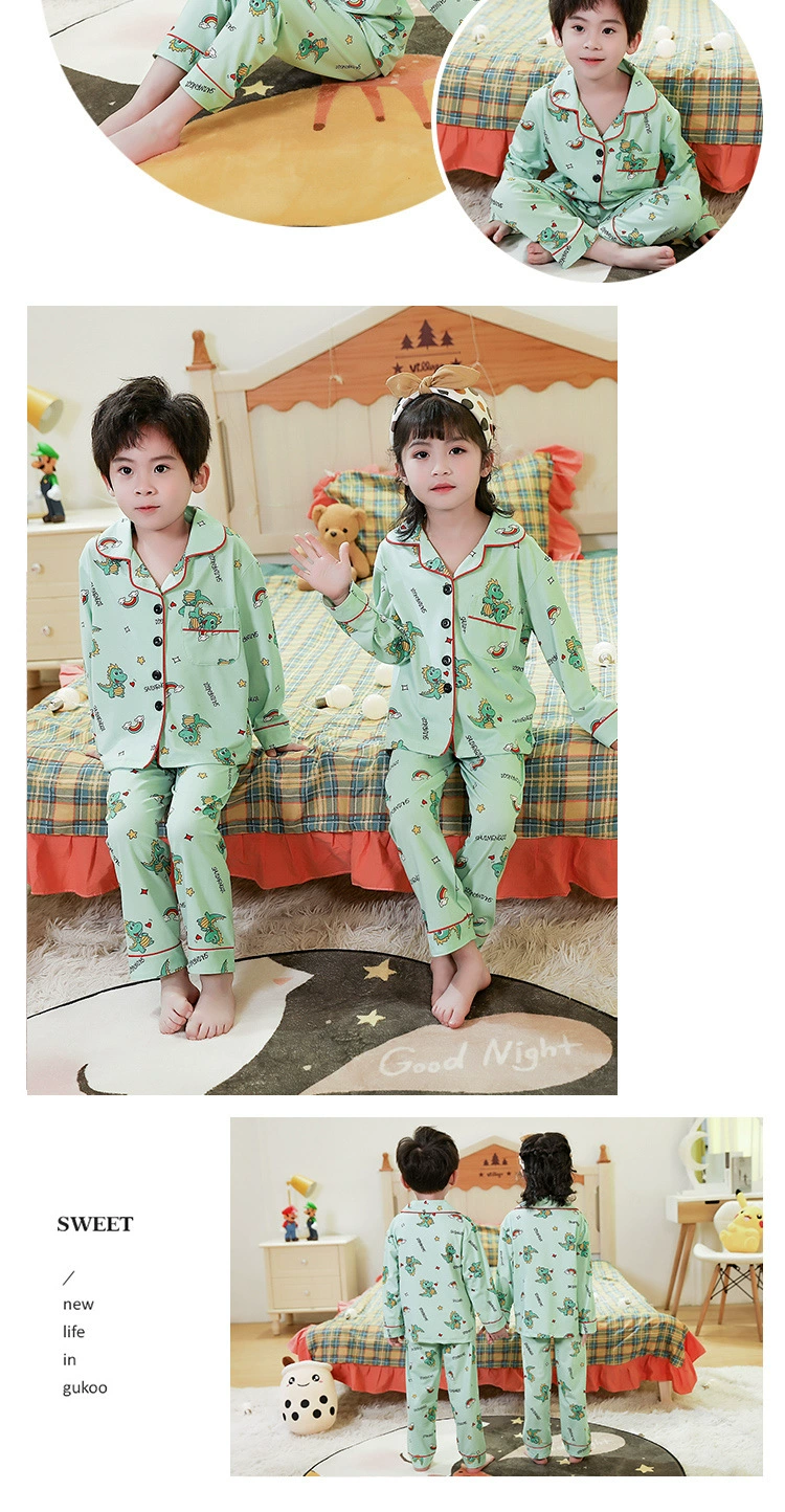 cotton nightgowns Dinosaur Cardigan Set Spring Children Pajamas Suit Long Sleeve Girls Sleepwear Full Autumn Kids Homewear Boys Pyjamas Set best nightgowns