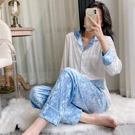 金丝绒睡衣女冬季新款长袖翻领开衫套装春秋高级感轻奢家居服批发