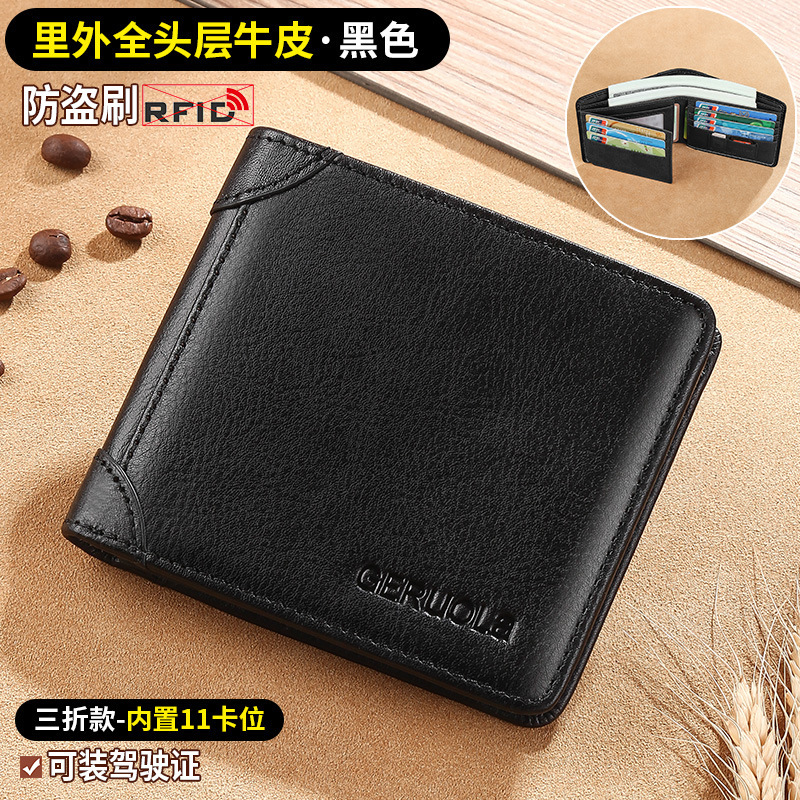 2025 nueva cartera de cuero auténtica para hombres cartera de gran capacidad corta horizontal cartera retro para hombres