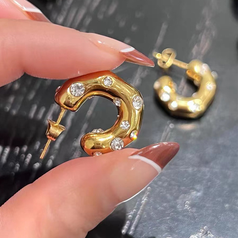 Luxurious Letter 304 Stainless Steel Rhinestones 16K Gold Plated White Gold Plated Gold Plated Ear Studs display picture 6