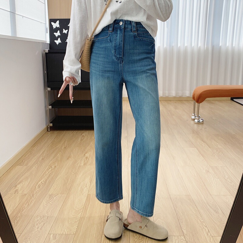 Four-Way Stretch High-Waisted Slimming Loose Straight-Leg Jeans for Women, Spring Pants, Cropped Pants, Petite Narrow Wide-Leg Pants Four-Way Stretch High-Waisted Slimming Loose Straight-Leg Jeans for Women, Spring Pants, Cropped Pants, Petite Narrow Wide-Leg Pants