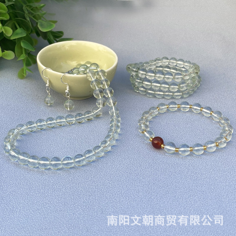 8mm手串白玻璃珠子手链项链耳坠三圈套装红玛瑙直播礼品地摊货源