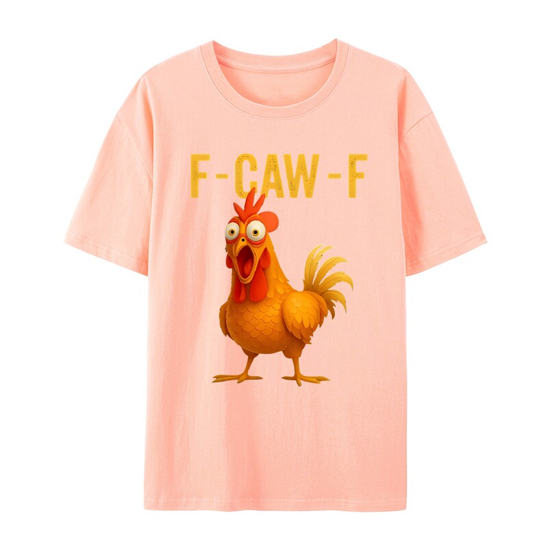 跨境新款有趣的公鸡印花F-Caw-F运动纯棉休闲大码T恤男女同款|undefined