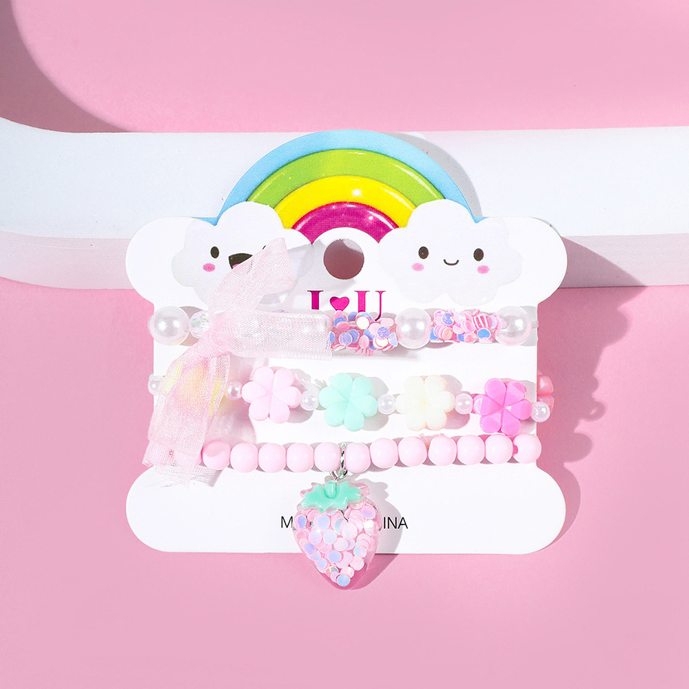 Colorful Acrylic strawberry pendant String Beads Bracelet Set