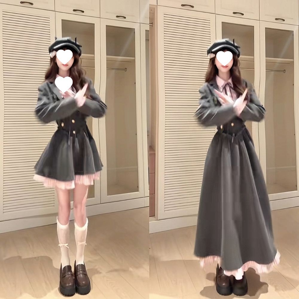 Watts College Japanese Style Atmosphere Jk Uniform Sweet Preppy Style Jacket Waist Dress Autum Two-Piece Set