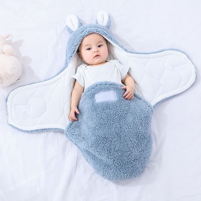Baby was baby Sherpa Sleeping bag thickening Startle Autumn and winter Newborn Swaddle Newborn Blanket Supplies