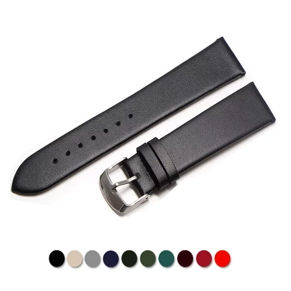 Wholesale in Stock Ultra-Thin Plain Pin Buckle Colorful Watch Strap, Ultra-Soft Leather Watch Strap Accessories 10~22mm