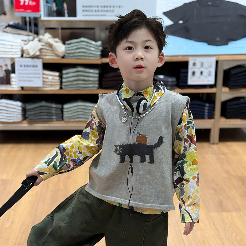男童秋装套装2025新款帅气韩版宝宝衣服儿童春秋季毛衣马甲三件套|undefined