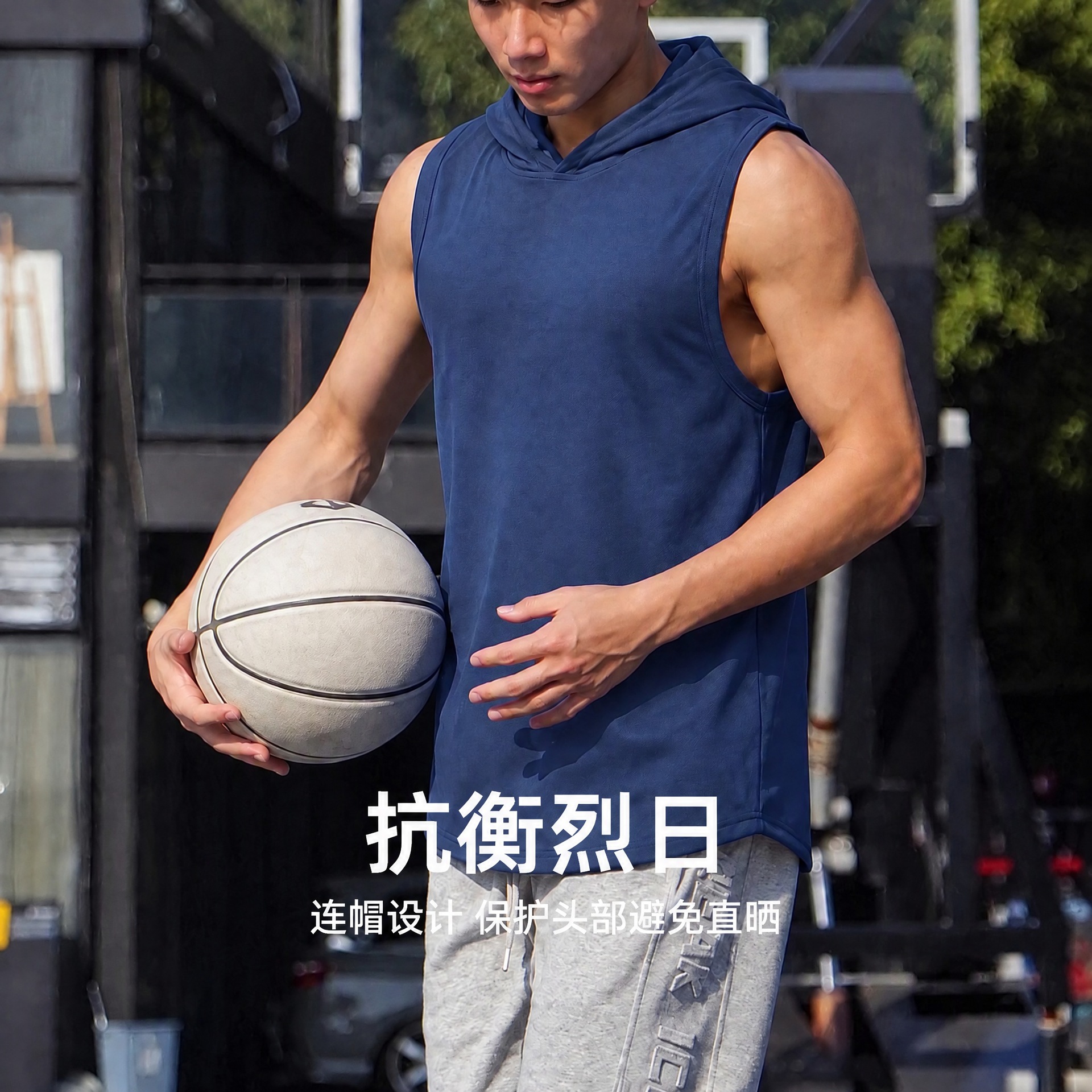 New Summer Sports Vest Men's Running Training Fitness Tops Casual Quick-Drying Slim Men's Sleeveless Hooded Sports