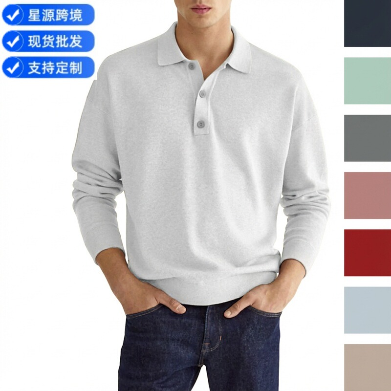 2026 Independent Platform Wish Amazon Hot-Selling Autumn Long-Sleeve V-Neck Button Men's Casual Top Polo Shirt