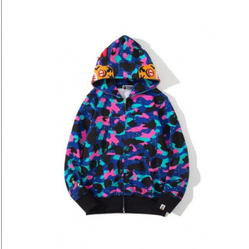 2025 [健康布] 3D デジタル印刷 Bape ブランド シャークヘッド スウェットシャツ メンズ カップル ジッパー カーディガン ベルト付き|undefined