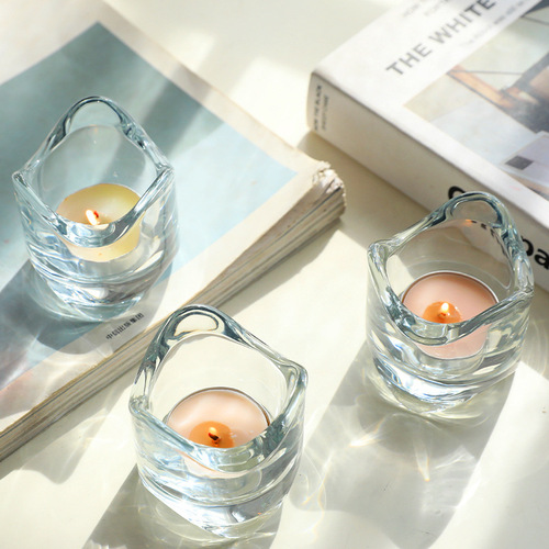 Japanese style small fresh ins wavy edge glass candlestick Nordic style simple romantic desktop decoration candle cup ornaments