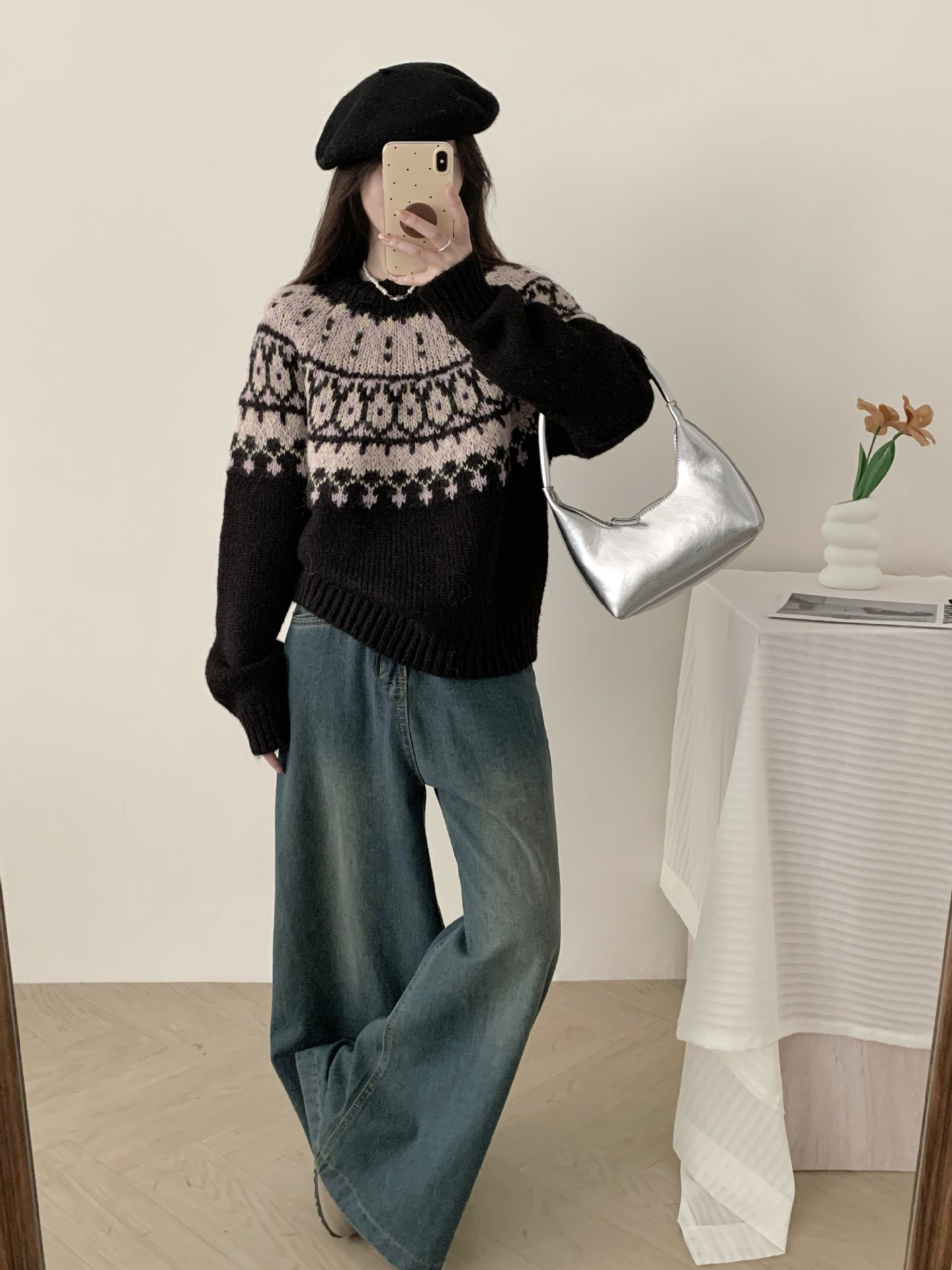 24 invierno Puyuan collar bk suave dulce camisa coreana de punto de cuello redondo vestido de primavera nuevo image 8