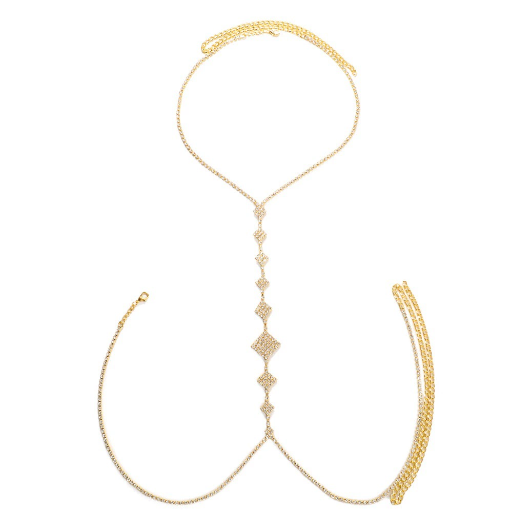 Европейский и американский Новый сексуальный горный хрусталь задняя цепь тело цепь ювелирные изделия мода простое свадебное ожерелье задняя цепь