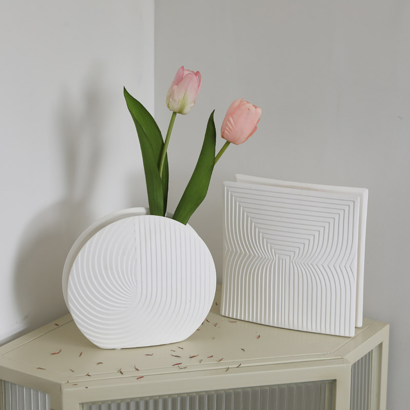 INS Nordic blanco creativo geométrico de cerámica florero arreglo floral salón entrada gabinete del vino Decoración