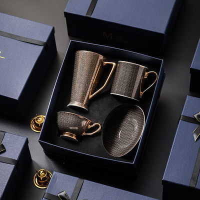 Classic Grid Yan value European style Retro Mug Light extravagance Refinement Bone Mug Afternoon teacup tea set