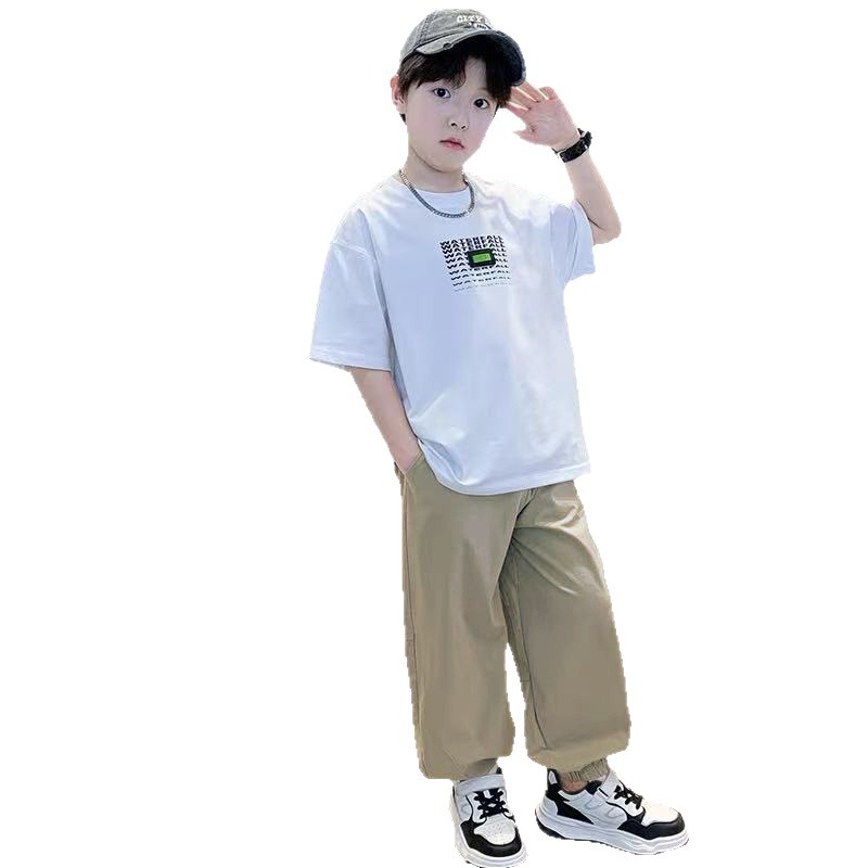 T-shirt for boys, set, children's design summer clothing for students, western style, trend of season, loose fit 5