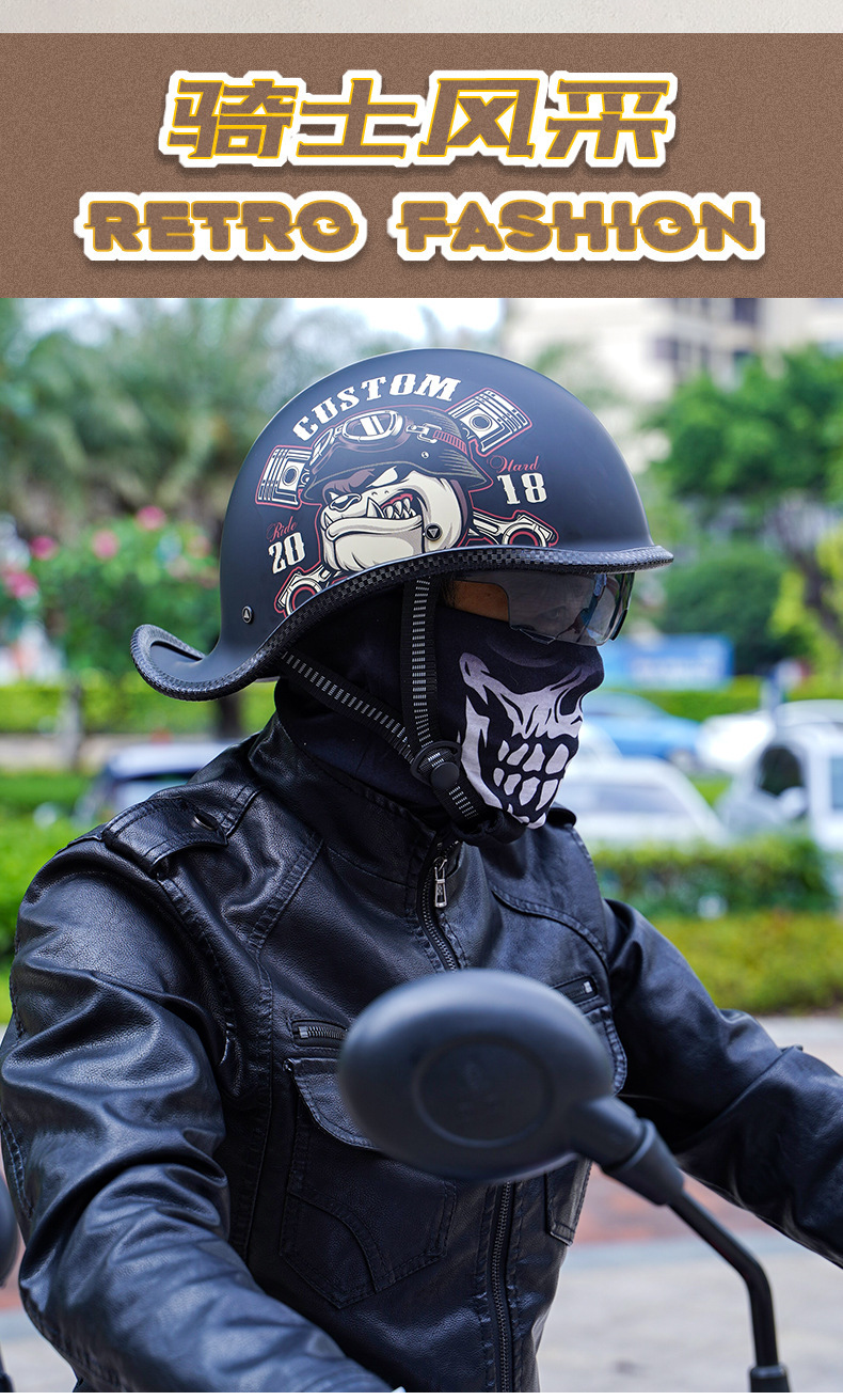 Electric Motorcycle Helmet Retro Cruise Car Scoop Helmet Half Helmet Battery Car Helmet Summer Lightweight Four-Season Helmet for Men and Women