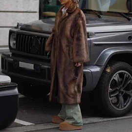 实拍-欧美跨境冬季温暖长款仿貂绒大衣街头加厚毛绒皮草外套