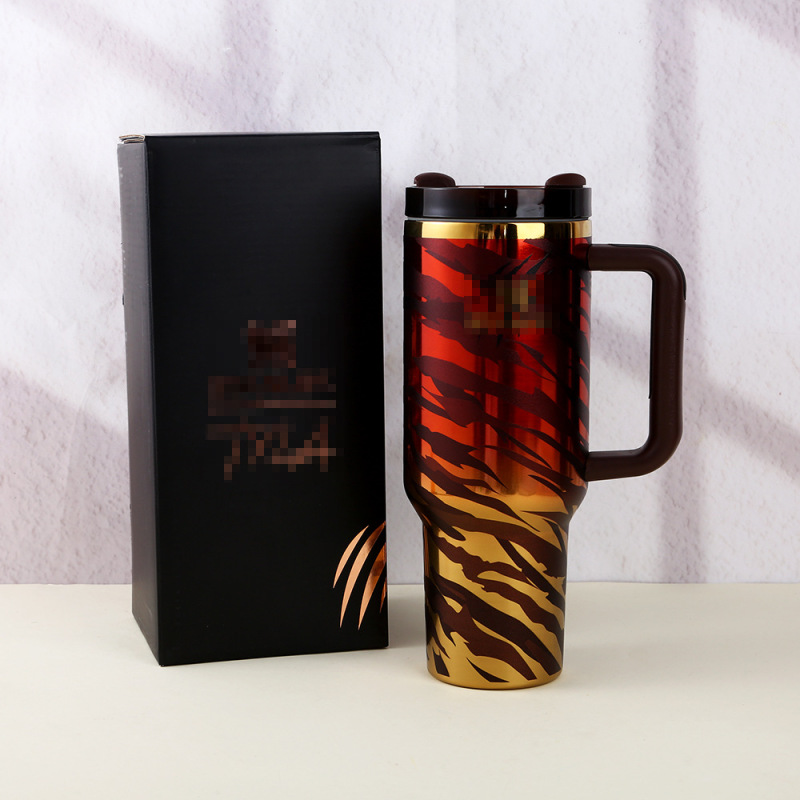 新品爆款ST豹纹40手柄汽车杯冰霸杯大容量杯不锈钢保温保冷杯跨境|undefined
