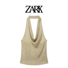 ZARK 欧美新款金属色线挂脖领针织上衣 跨境外贸女装批发 6236025