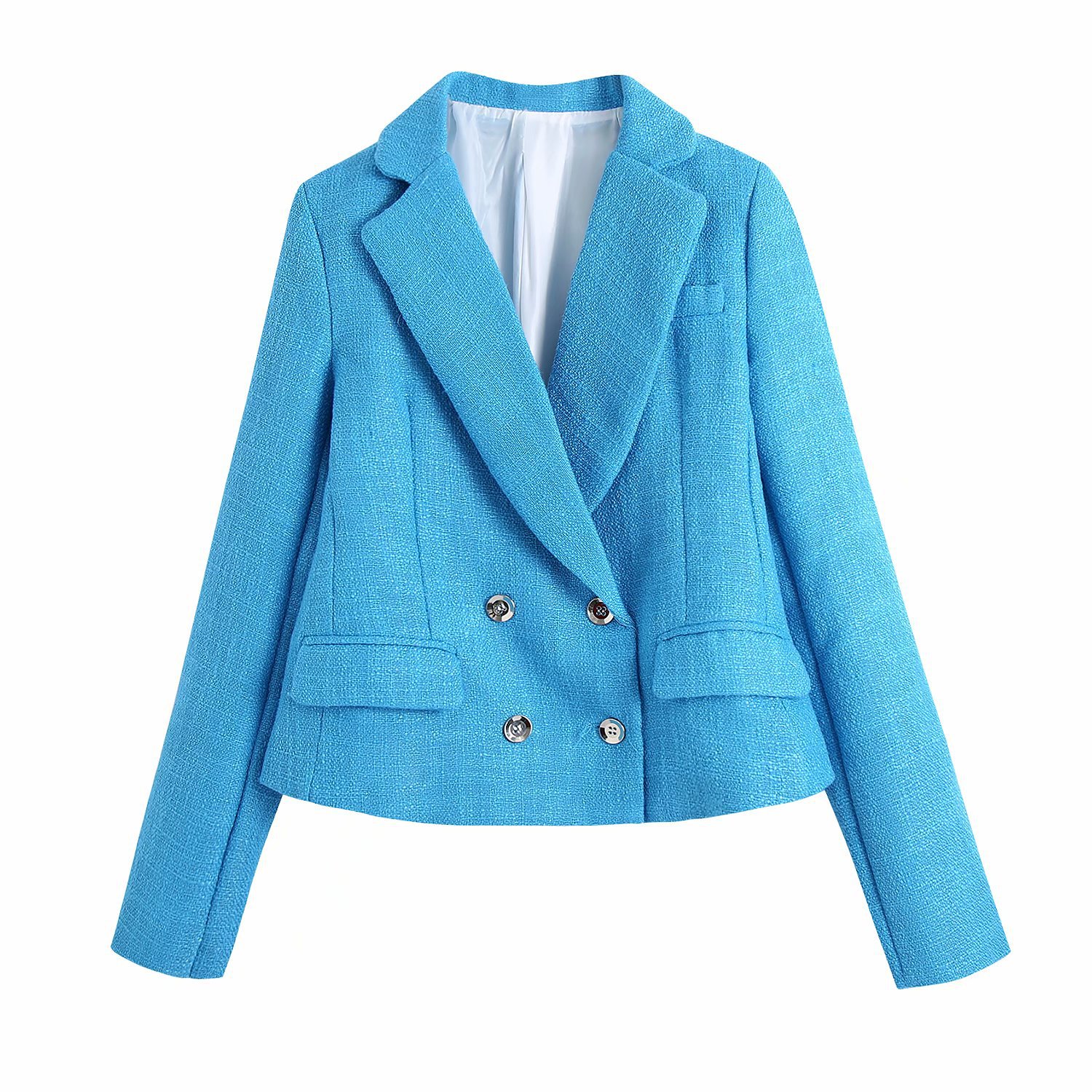 Solid Color Texture Double-Breasted Short Suit Jacket NSAM52476