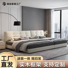 二胎亲子床主卧大床榻榻米床简约现代一家四口拼接床双人布艺婚床