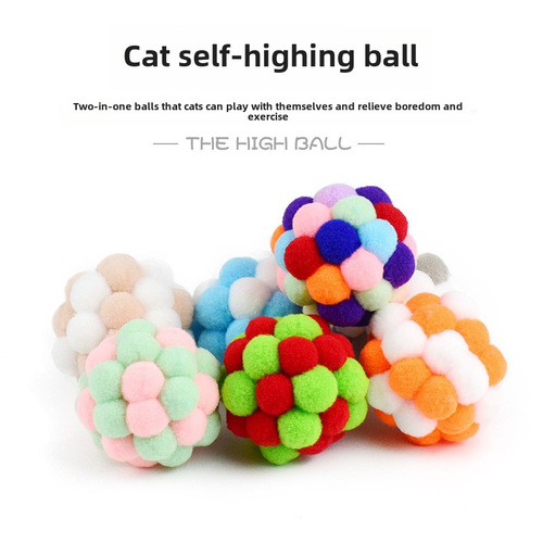 Colorful plush bell ball. Cat relieves boredom and makes sounds for self-pleasure. Soft, fun and scratch-resistant rainbow plush ball to play with.