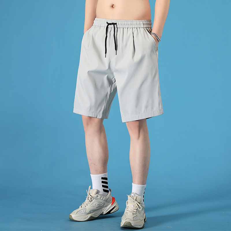シャツの少ない服装の男性の半ズボンの夏の薄いタイプの大きいサイズのカジュアルなビーチのズボンの運動の氷の糸のゆったりしているカジュアルな5分のズボン|undefined
