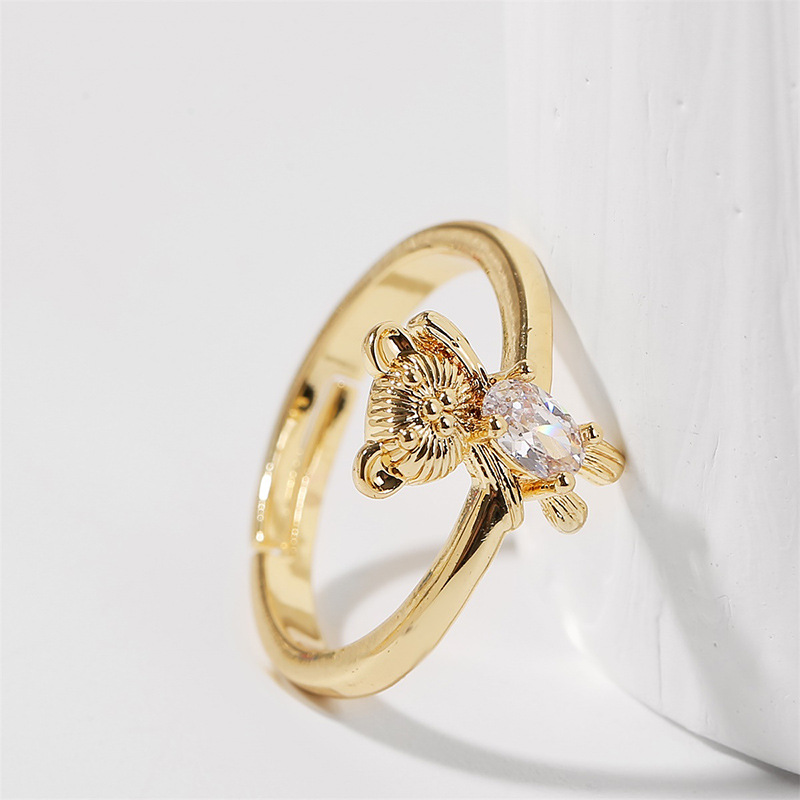 Korean Cute Color-preserving Copper Inlaid Zircon Bear Open Trend Real Gold Plating Ring display picture 4
