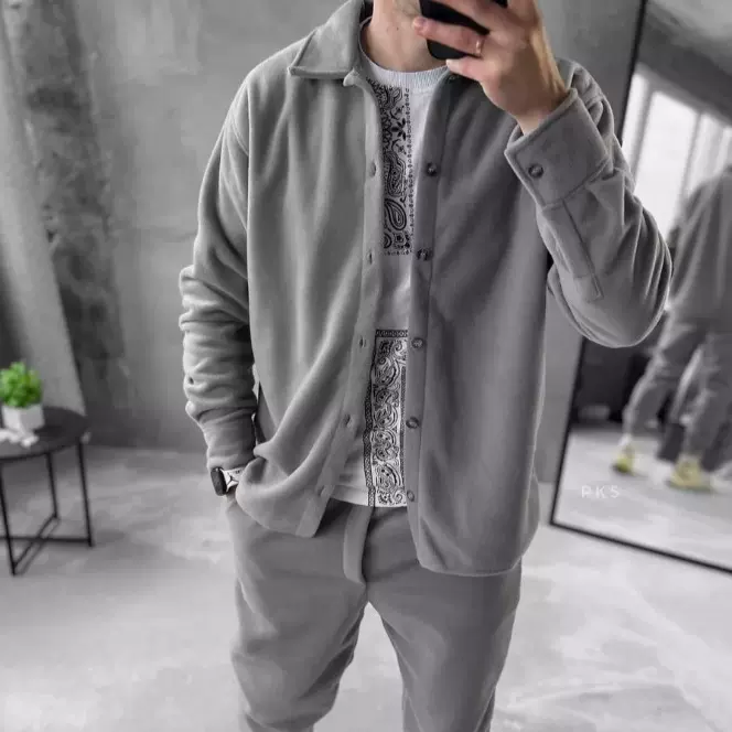 2025欧美跨境冬季新款外套男士长裤普通休闲衬衣时尚男士百搭套装