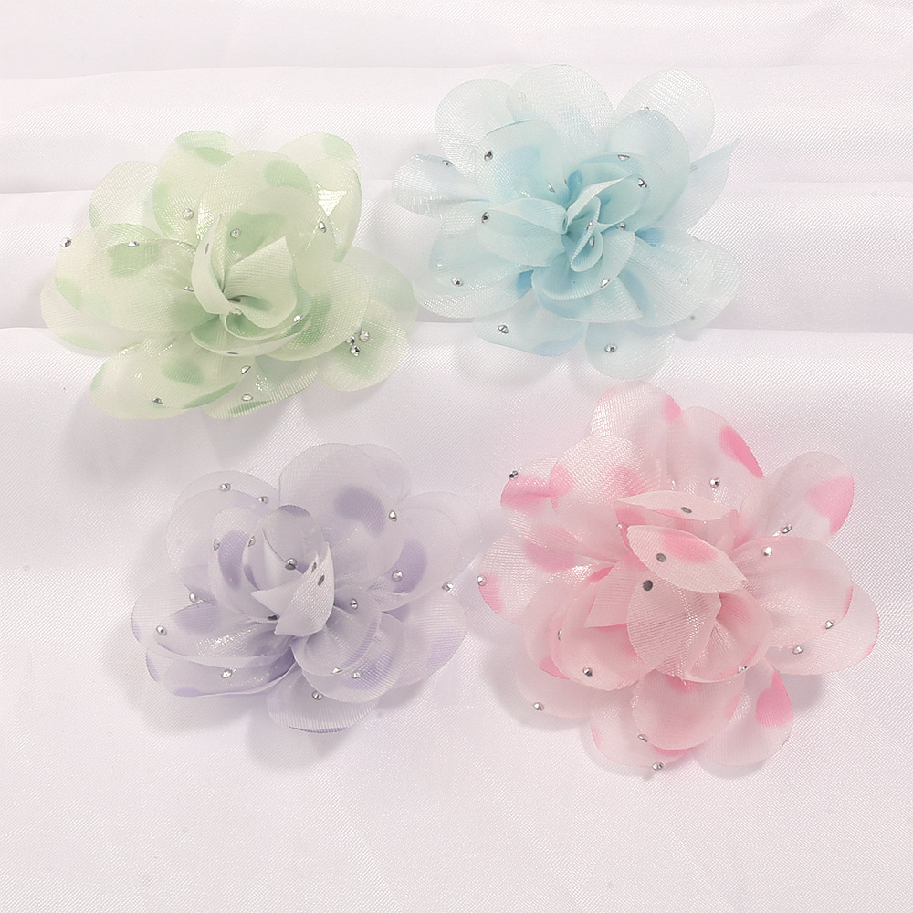Spring sunshine girlish style printed mesh rose flower DIY hair clip, hair rope, head accessory, corsage, necklace, floral accessories
