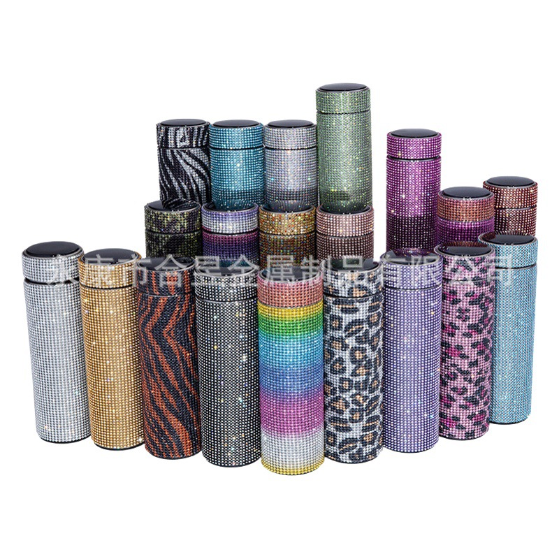 Transfronterizo dedicado completo diamante taza de agua Internet celebridad rhinestone aislamiento térmico pantalla LED de temperatura de alto valor de color olla de aislamiento térmico