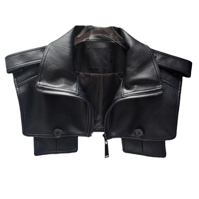 2025 otoño nuevo diseño de botón de bolsillo falso de cuello alto sin mangas super corto pu piel de moda chaleco de calle chaleco
