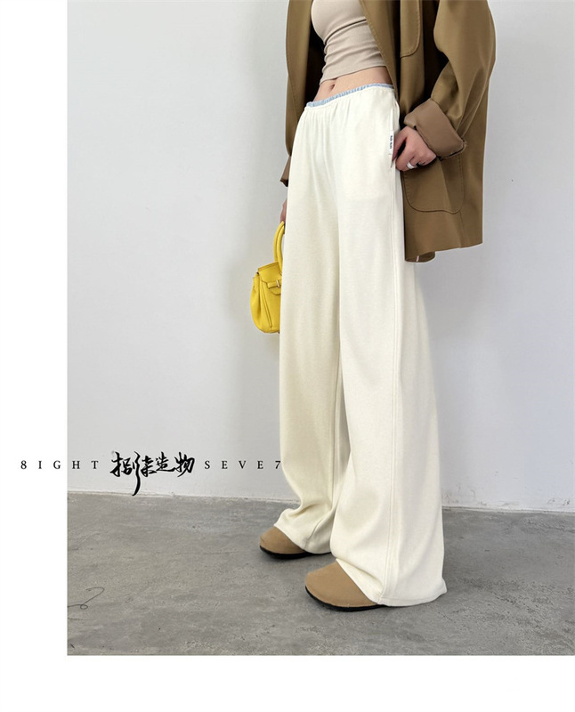 005女士2025秋季新款卫裤 高级感松紧腰垂感阔腿长裤女运动休闲裤|undefined