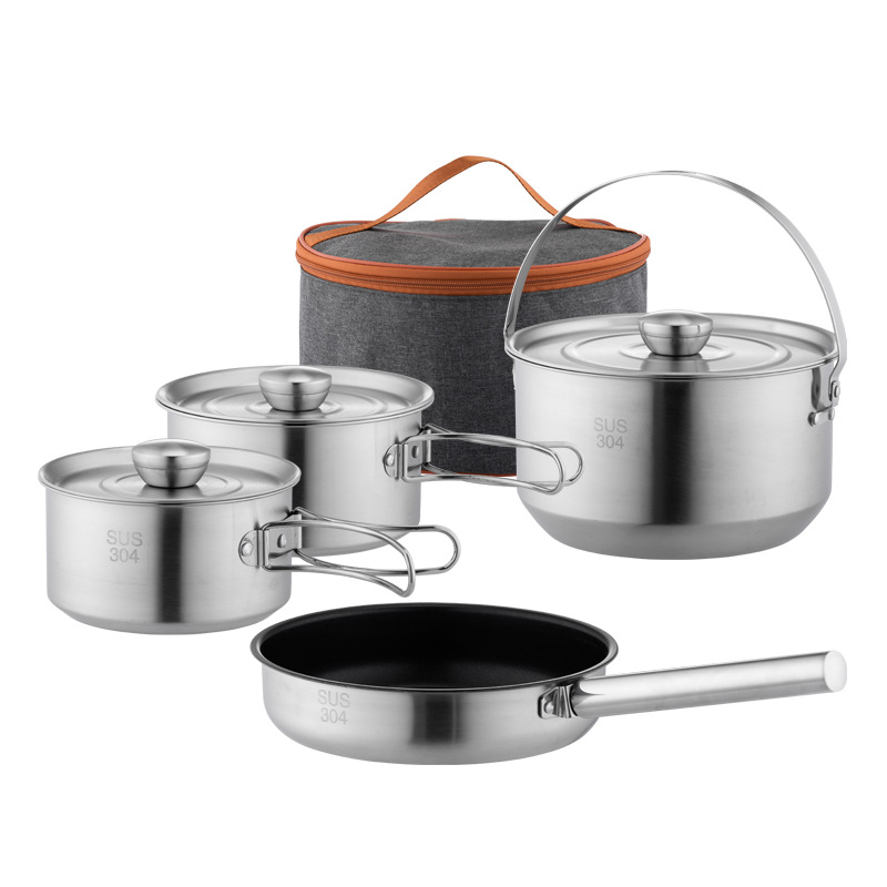 Utensilios de cocina plegables de acero inoxidable 304 para exteriores, juego de anidación, camping, picnic, decocción, olla al aire libre integrada, suministros portátiles