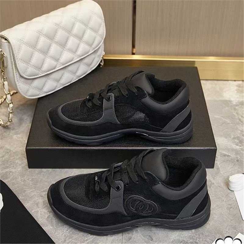 2023 New Style Chanel-Inspired Lace-Up Genuine Leather Color-Block Sneakers Canvas Running Shoes Couple Versatile Yoga Shoes