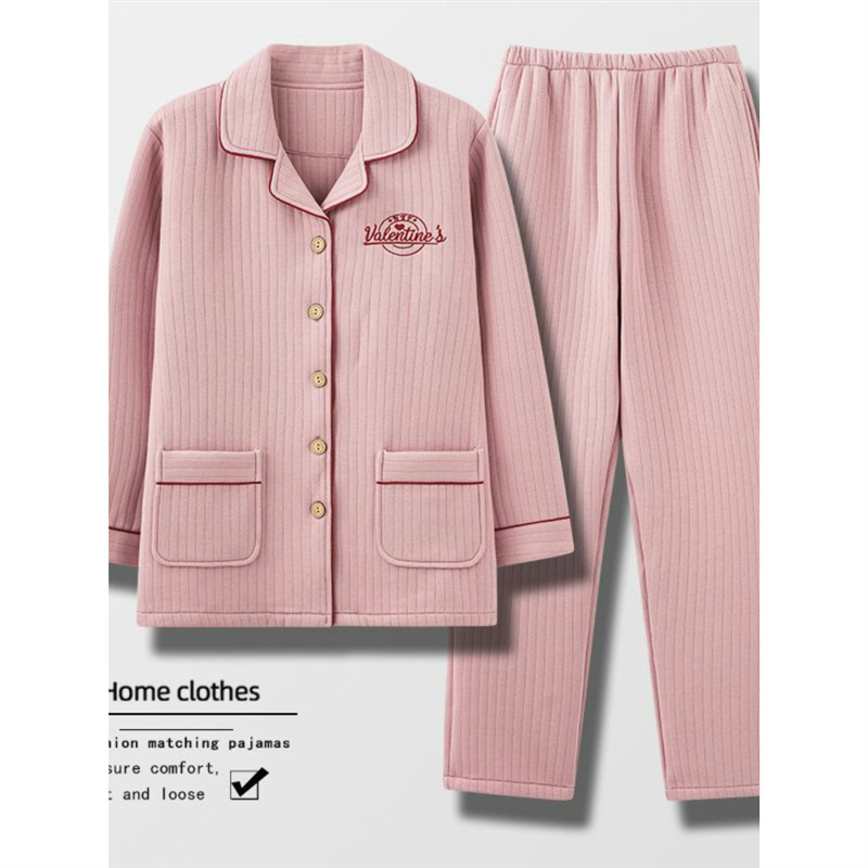 100% algodón capa intermedia de mediana edad y anciana madre pijamas de las mujeres de invierno flojo aire algodón engrosada homewear traje