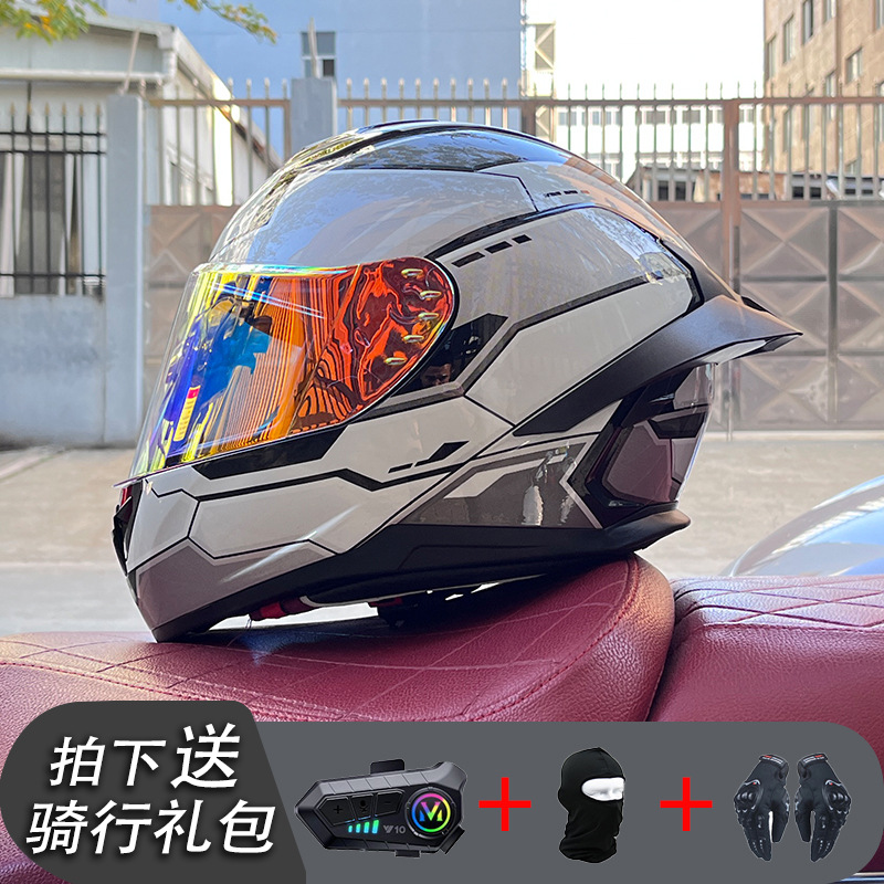 Nueva certificación estándar nacional motocicleta casco completo casco neto Bluetooth hombres y mujeres personalidad de verano cuatro estaciones cola grande pareja corriendo